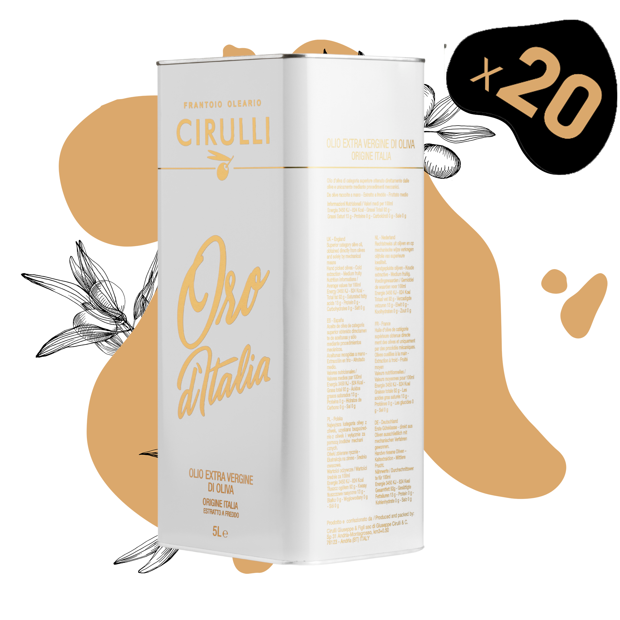 20 lattine di olio extravergine di oliva • 20 X 5 Litri