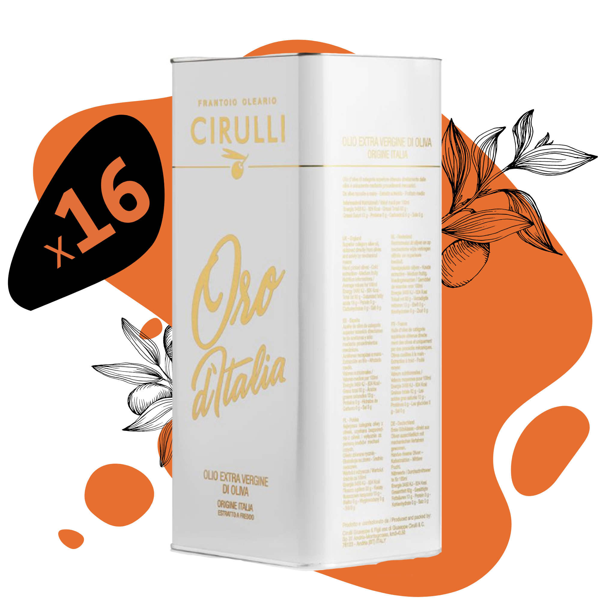 16 cans of extra virgin olive oil • 16 X 3 Liters