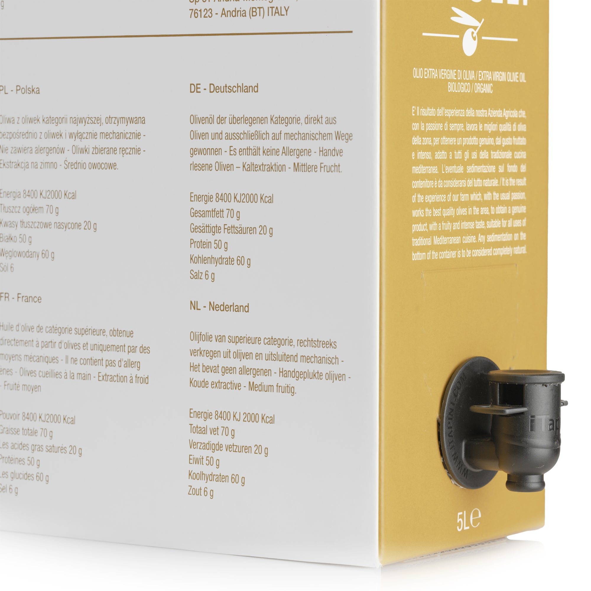 Bag in box of Organic extra virgin olive oil • 5 Liters